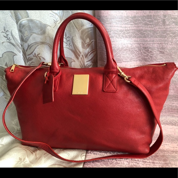 USED GENUINE LEATHER COURONNE BAG-RED - Picture 1 of 8